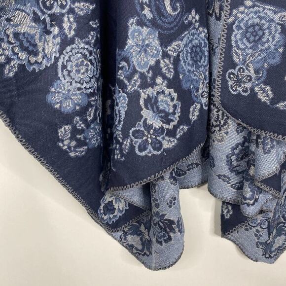 2/$24 NEW Boho Floral Ruana Oversized Open Wrap Poncho Blanket Scarf - Picture 7 of 9